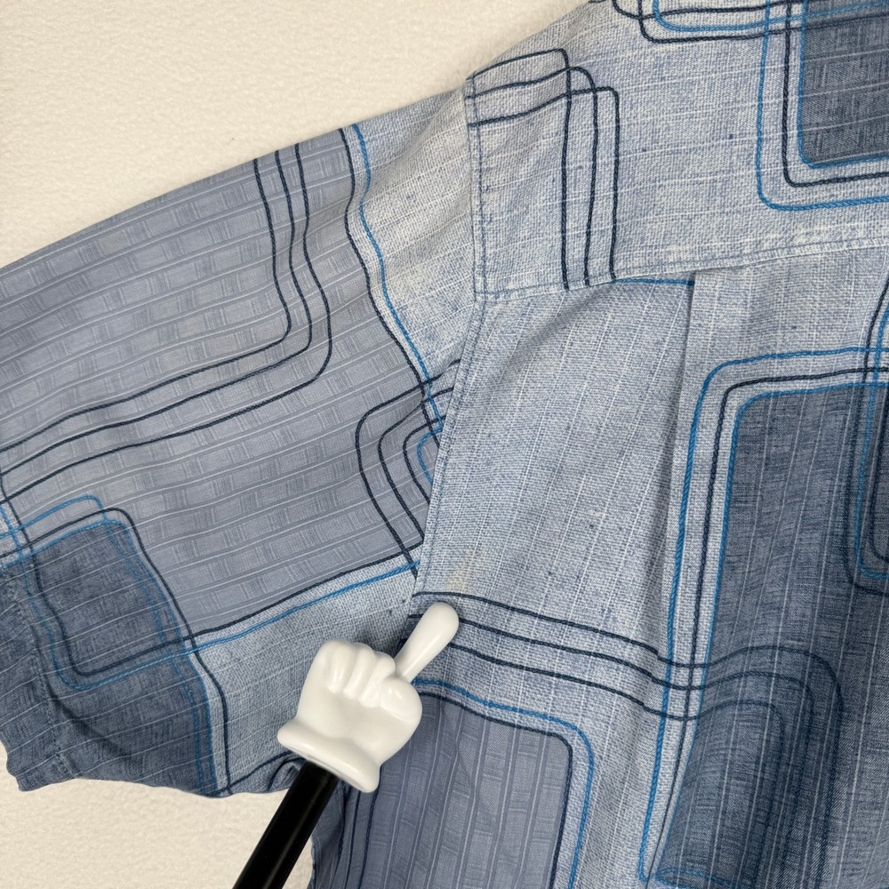 Tommy Bahama Mens L Blue 70s Geometric Square Print 100% Silk Short Sleeve Shirt - Picture 7 of 9